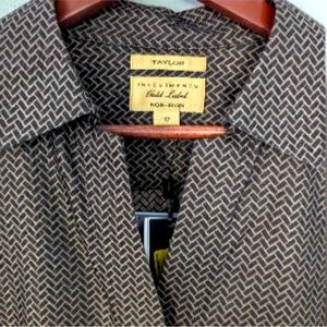 NWT Taylor Investments Gold Label Hidden Button Blouse - Black and Brown